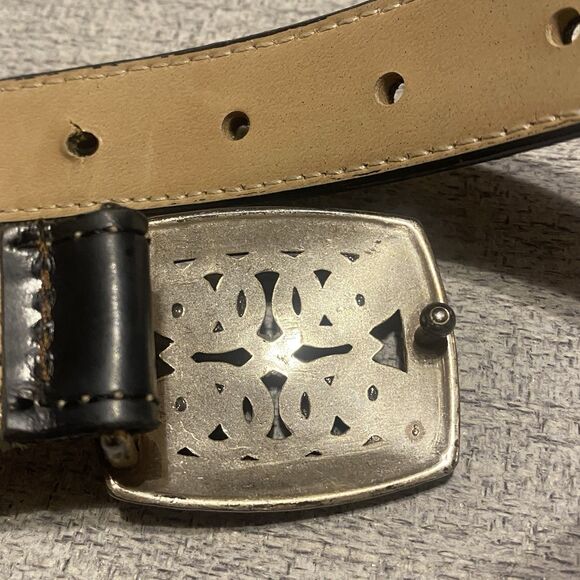 Vtg Navasota Genuine Leather S Black Belt Ivan Leatherworks Buckle Western USA